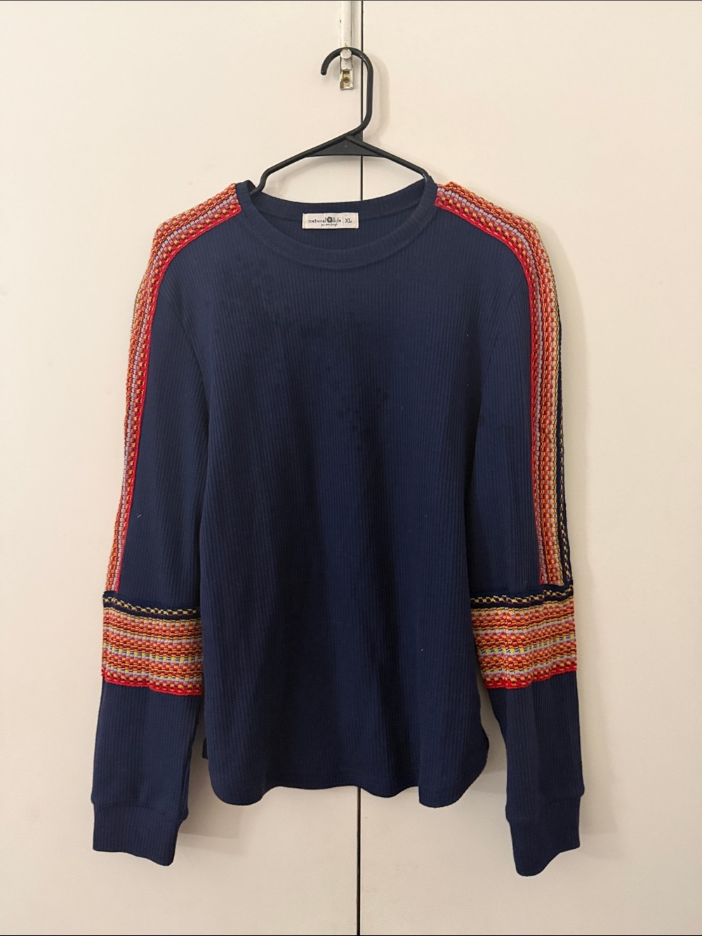 NATURAL LIFE Navy Long-Sleeve Tee with Red and Orange Stripe Detail